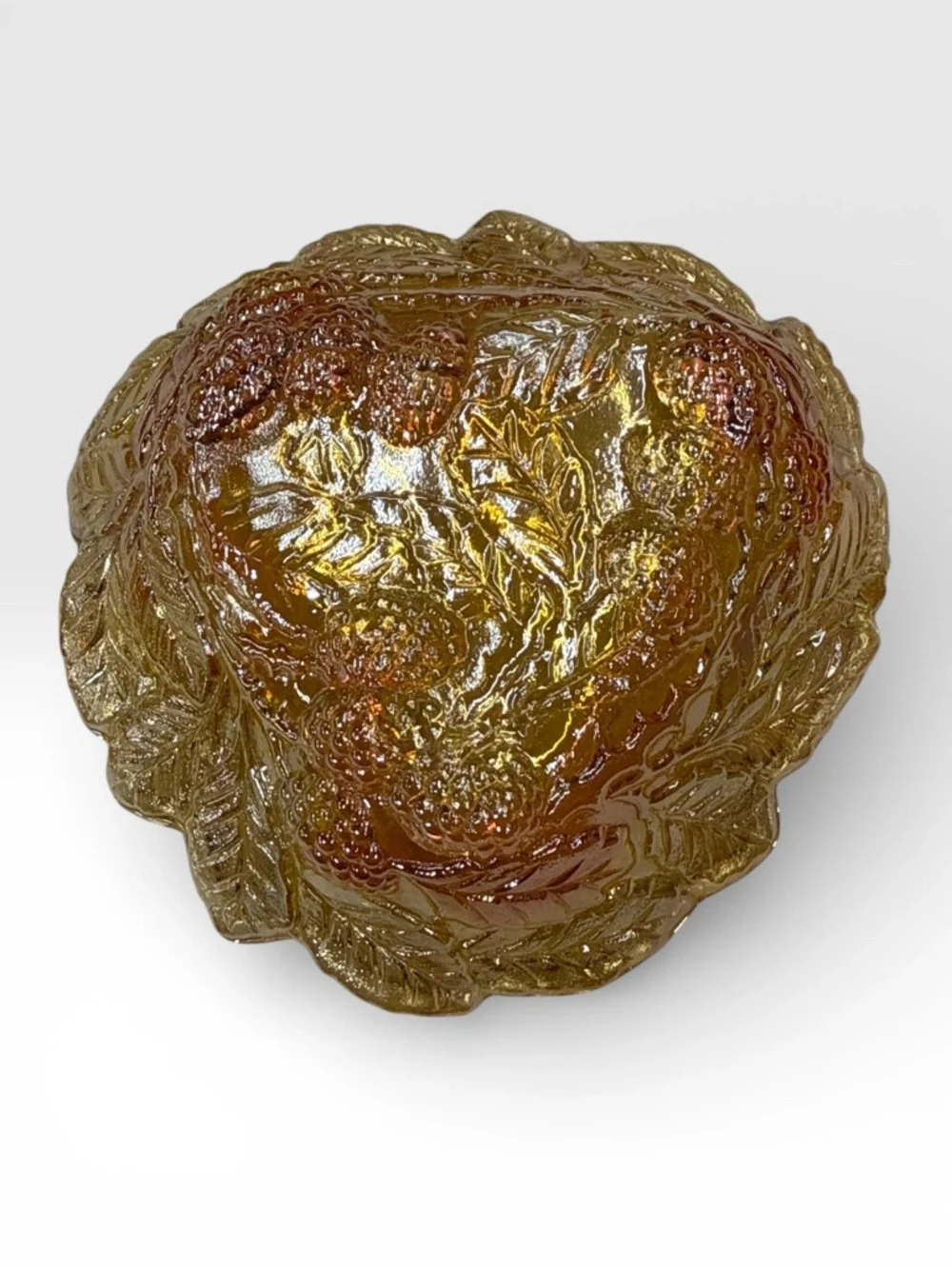 Vintage Indiana Glass Loganberry Harvest Carnival Marigold Iridescent Candy Dish